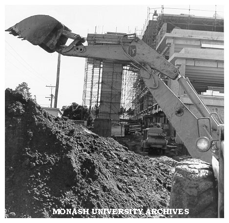 Laying foundations of Phillip Law building, Caulfield Institute of Technology