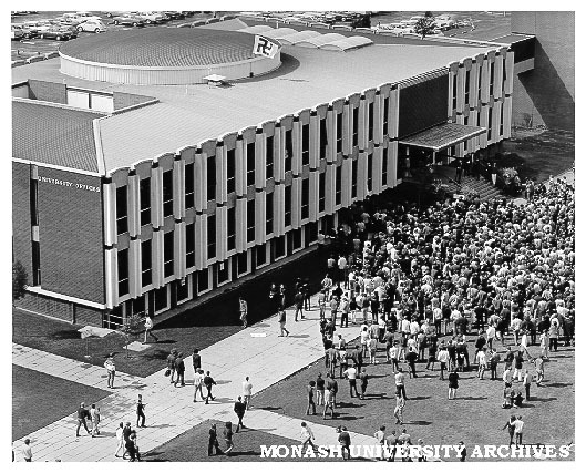 Students assembled outside University Offices