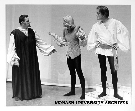 Scene from 'Othello'. Noel Bradey as Roderigo (centre) and Raymond Long as Iago (right)