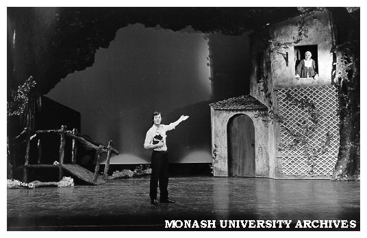 Esme Melville (at window) in 'Rumpelstiltskin' as Aunty Flora Dora