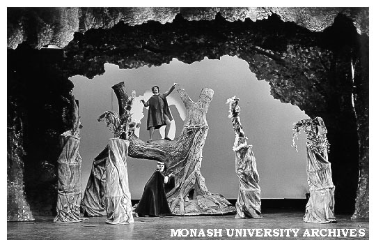 Scene from 'Rumpelstiltskin'. Darrell Hilton as Rumpelstiltskin and Beverley Gardiner as Gretchen