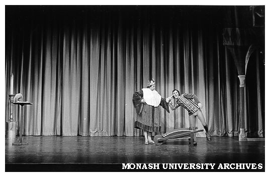 Scene from 'Rumpelstiltskin'. Laurie Lane (left) as King Gump