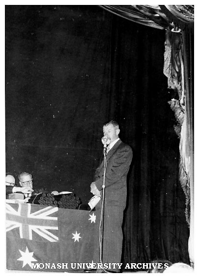 J. L. Kepert, Principal Caulfield Technical School, speaking at a presentation of prizes