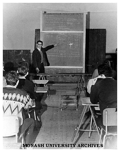 Caulfield Technical College Lecturer, Neil Smith and students at Epping Street Methodist Church Hall