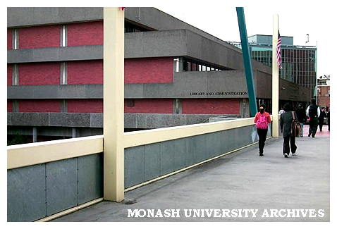 Caulfield campus library, from walkway across Princess Ave