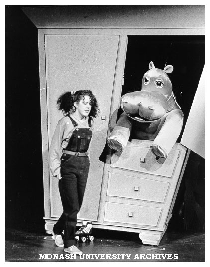Scene from 'Hip Hip Hippo'. Mary Brown as Aleisha with her friend Hippo.