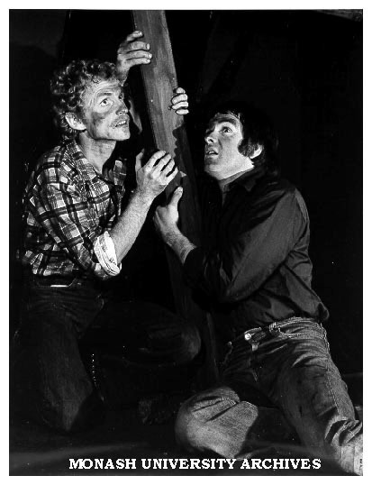 Scene from 'Cass Butcher Bunting'. Burt Cooper (left) as Butcher and Hamish Hughes as Cass