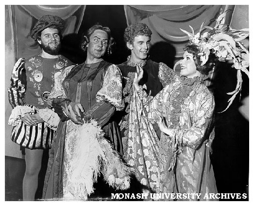 Scene from 'Jack and the Beanstalk' with Don Smith, Roger Myers, Steve McLardie and Geraldene Morrow