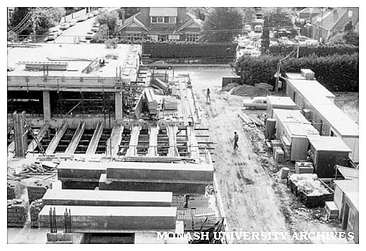 Raised view of building construction at Caulfield Institute of Technology