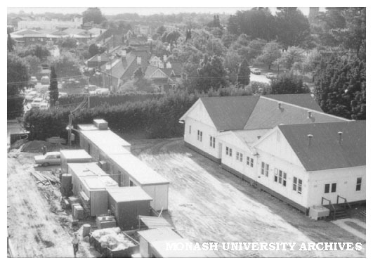 Raised view of building construction at Caulfield Institute of Technology