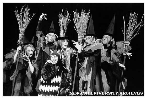 Scene from 'The Meg and Mog Show'. David Dodd (third from left) as Mog and Catherine McQuillen as Meg