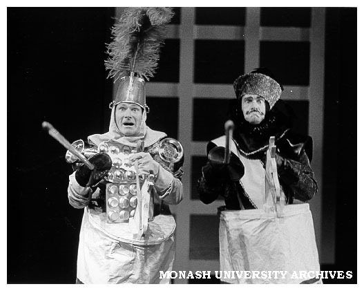 Scene from 'The Meg and Mog Show' with Norman Yemm (left) as Sir George and Bob Hook as Sir Francois