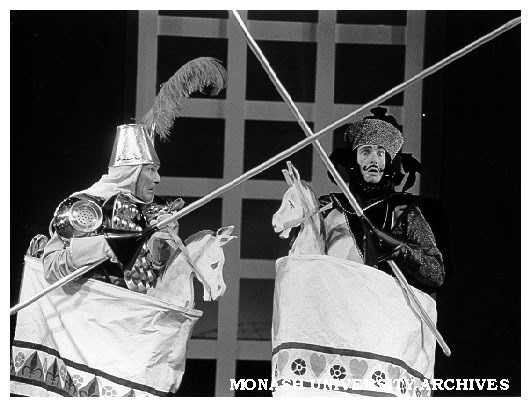 Scene from 'The Meg and Mog Show' with Norman Yemm (left) as Sir George and Bob Hook and Sir Francois