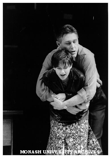 Geoff Morrell and Elizabeth Maywald in 'Oleanna'