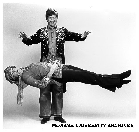 Scene from 'Patrick's Hat Trick'. Ross Skiffington (standing) as Patrick and Robert Essex as the Swami