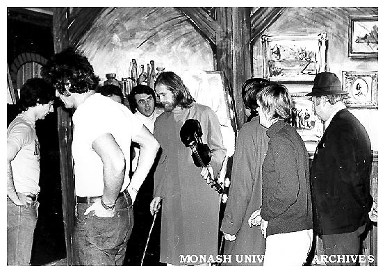 Cast members of 'Puckoon' during rehersals