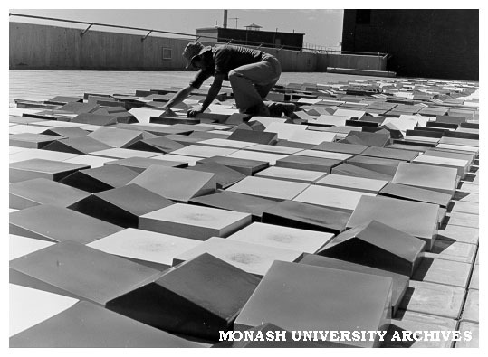 Preparing mural for Phillip Law building, Caulfield Institute of Technology