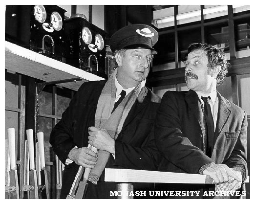 Scene from 'The Signalman's Apprentice'. John Frawley as Albert and Alan Tobin as Alfred