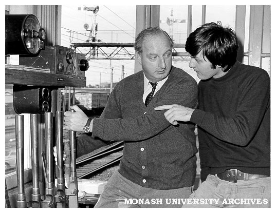 Cast members of 'The Signalman's Apprentice' at local railway station signal box. John Frawley (left) and Gary Gray