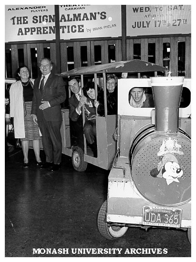 Guests at opening of 'The Signalman's Apprentice', Mrs Manton and Professor Guy Manton (standing)