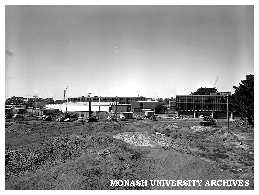 Hargrave Library (right), and Science buildings - Administration, Physics and Chemistry