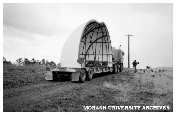 Monash Observatory dome being transported to Mt. Burnett