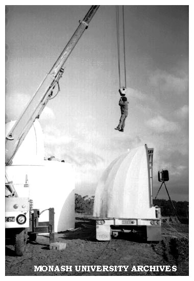 Installation of dome on Monash Observatory at Mt. Burnett