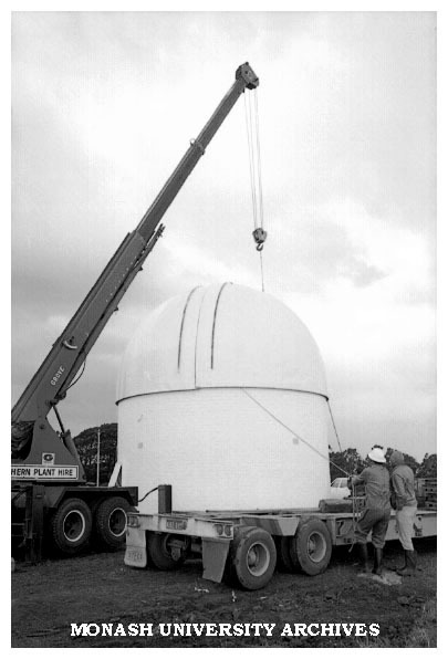Installation of dome on Monash Observatory at Mt. Burnett