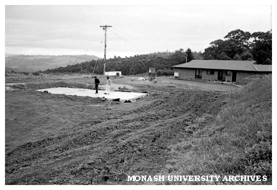 Concrete slab for log cabin at Monash Observatory at Mt. Burnett