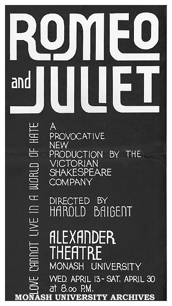 Poster (front) for performance of 'Romeo and Juliet'