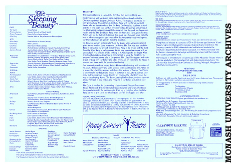 Poster (back) for performance of 'The Sleeping Beauty'