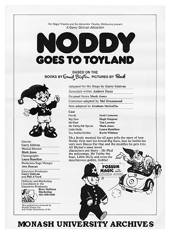 Poster (back) for performance of 'Noddy Goes to Toyland'