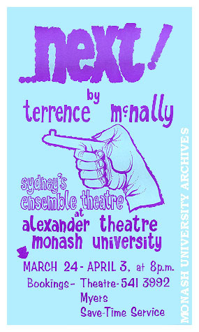 Poster for performance of 'Next' by Terrence McNally