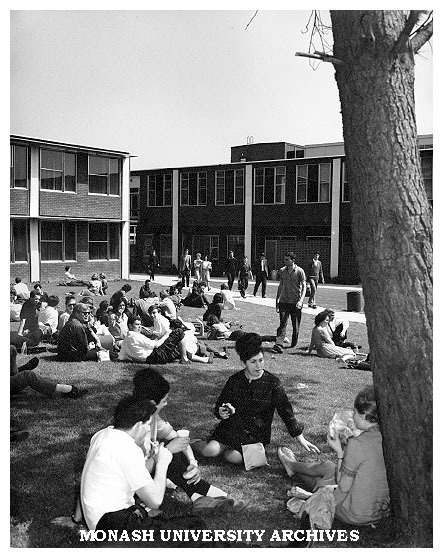 Students on lawn in Science area