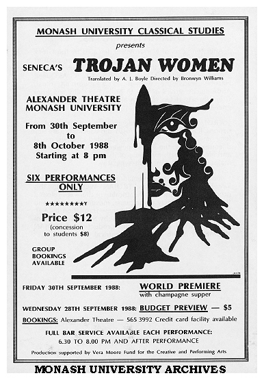 Flyer (front) for performance of 'Trojan Women' by Seneca