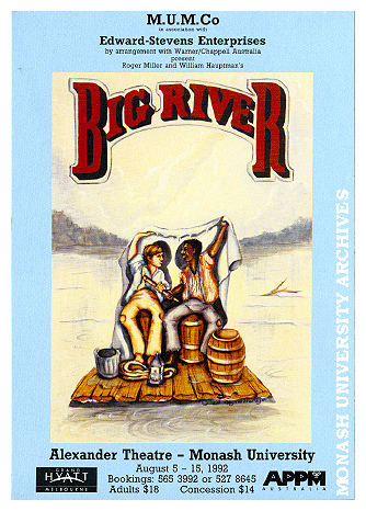 Flyer (front) for performance of 'Big River' by Roger Miller and William Hauptman