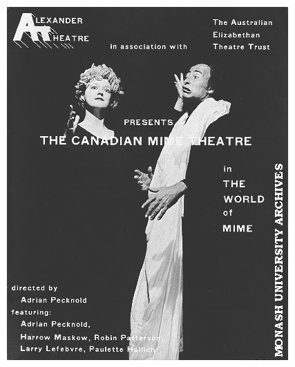 Flyer (front) for The Canadian Mime Theatre in 'The World of Mime'