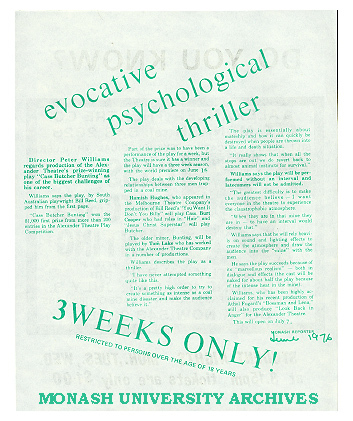 Flyer (back) for performance of 'Cass Butcher Bunting' by Bill Reed