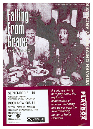 Flyer (front) for performance of 'Falling from Grace' by Hannie Rayson