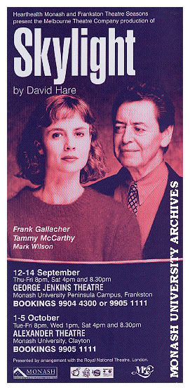 Flyer (front) for performance of 'Skylight' by David Hare