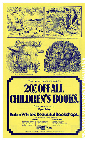 Flyer (back) for performance of 'The Coles Funny Picture Book Show' by E. Cole Turnley and John Wregg