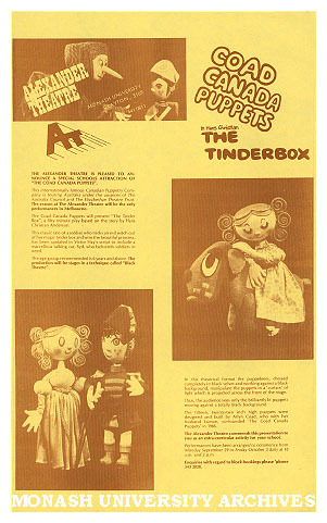 Flyer for 'The Tinderbox' by Hans Christian Anderson performed by Coad Canada Puppets
