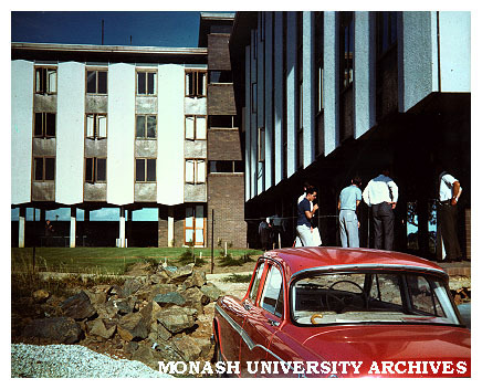 Students in Deakin Hall courtyard