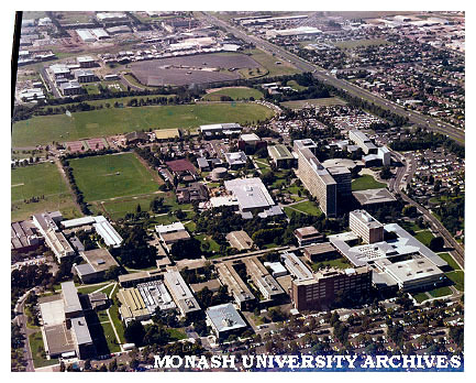 Aerial view of Clayton campus from north-west