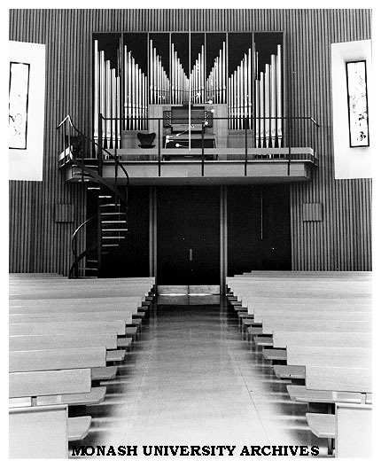 Religious Centre interior showing organ constructed by Mr. Ronald Sharp