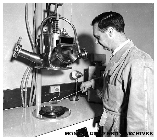 Ray Horan with argon arc [Argon-ion laser]