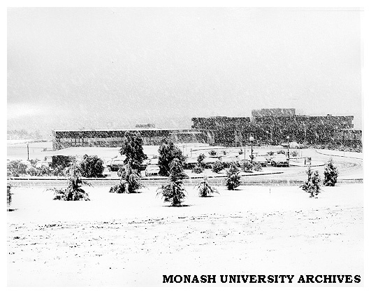 Gippsland Institute of Advanced Education buildings in snow