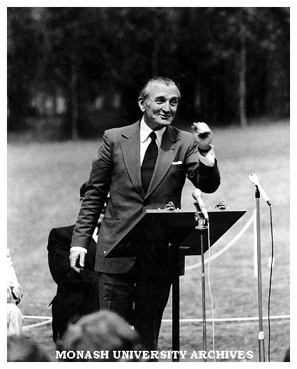 Senator John Carrick (Federal Minister for Education) at opening ceremony of Gippsland Institute