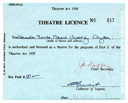 Theatre Licence No. 017 for Alexander Theatre