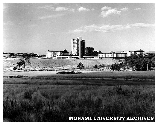 Halls of Residence. From left: Farrer Hall, Howitt Hall and Deakin Hall